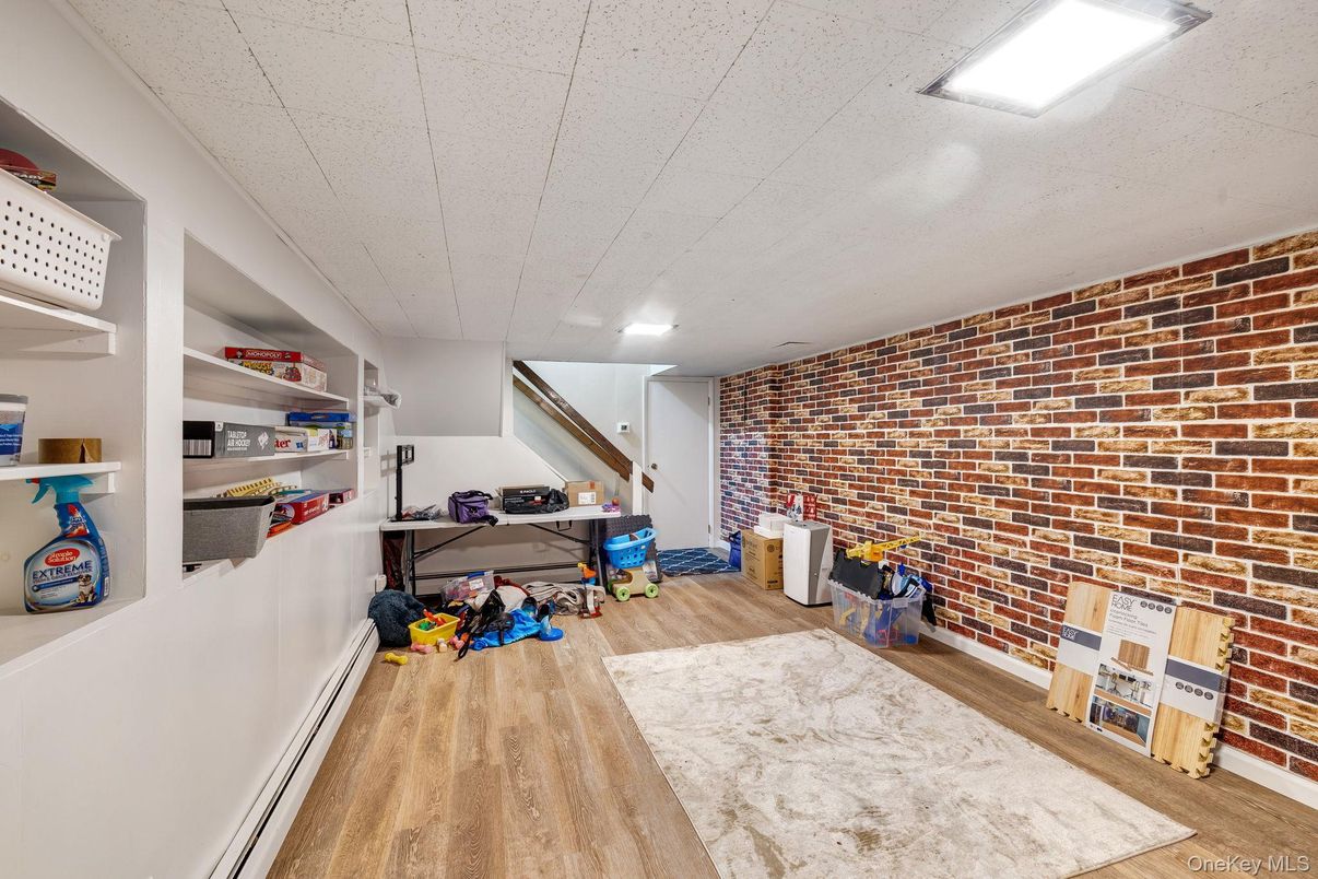 Interior, Recessed Lighting, Stone Walls, Wood Texture Flooring