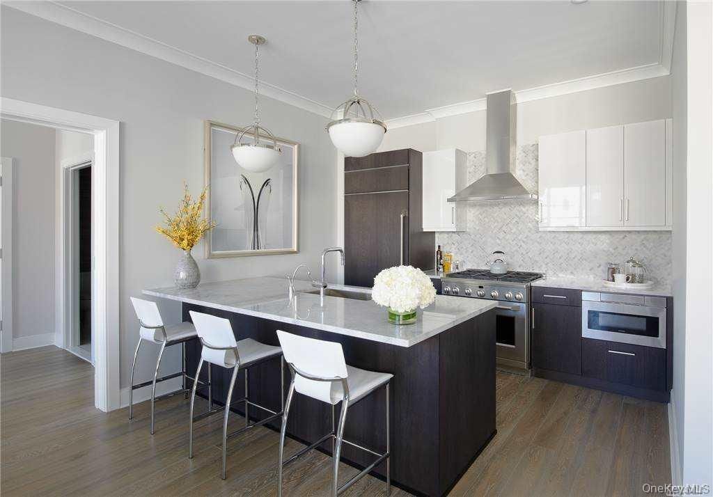 Interior, Kitchen, Pendant Lights, Stainless Steel Appliances, Wood Texture Flooring