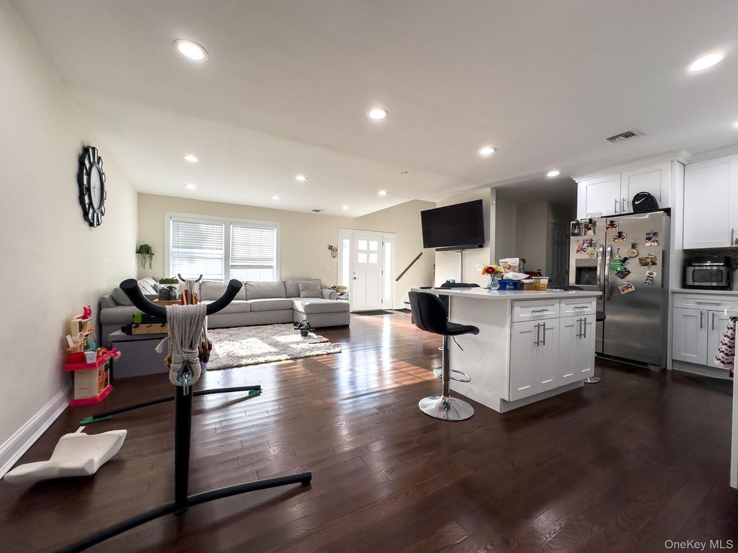 Interior, Kitchen, Living room, Recessed Lighting, Stainless Steel Appliances, Wood Texture Flooring