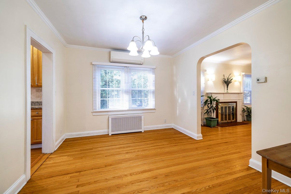 Empty room, Fireplace, Interior, Pendant Lights, Wood Texture Flooring