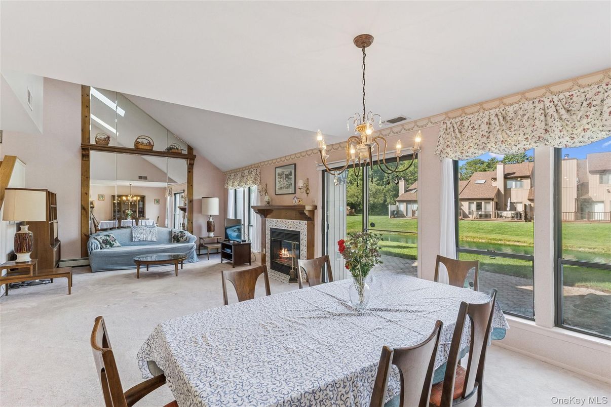 Chandelier, Dining room, Fireplace, Interior, Living room