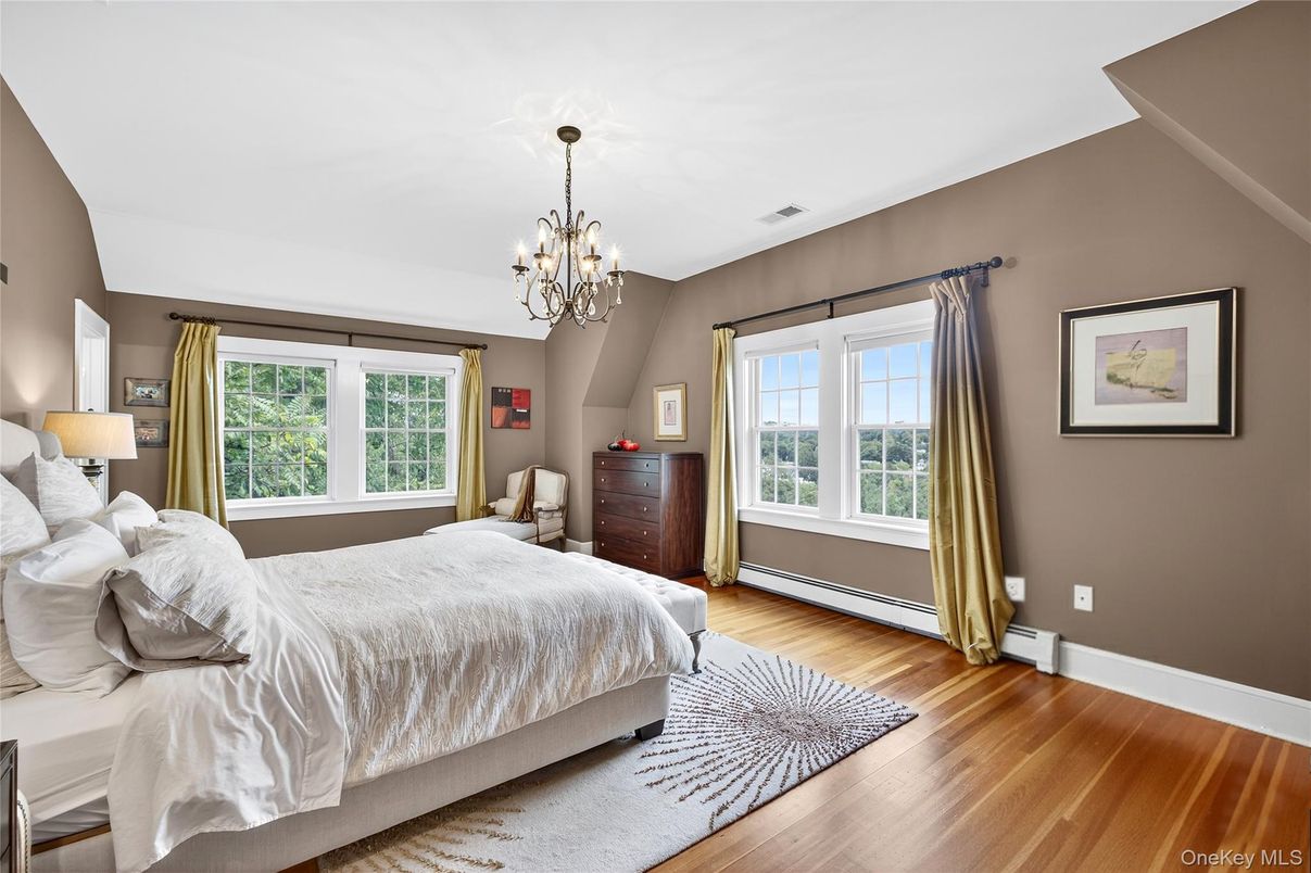 Bedroom, Chandelier, Interior, Wood Texture Flooring