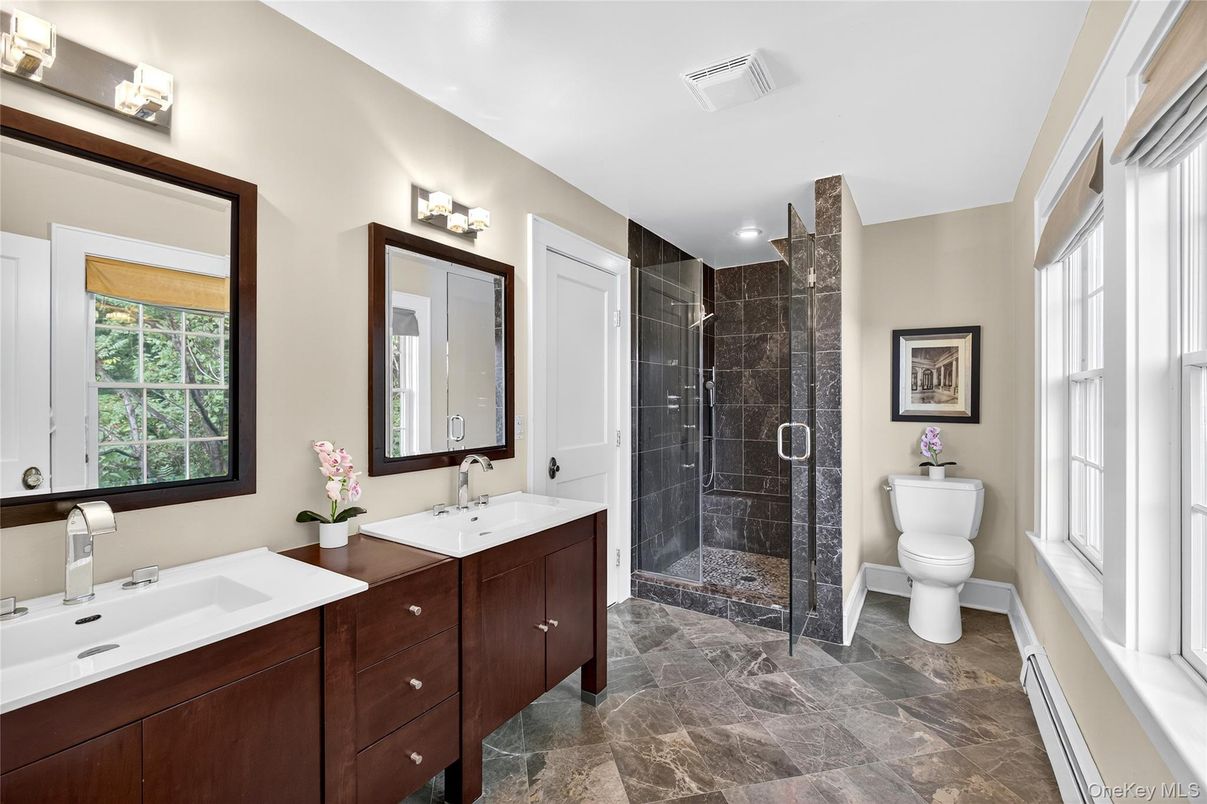 Bathroom, Dual Sink Vanities, Glass Shower, Interior, Recessed Lighting
