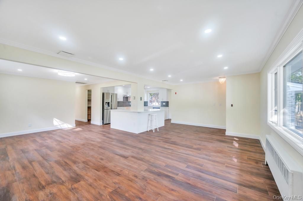 Empty room, Interior, Kitchen, Recessed Lighting, Wood Texture Flooring