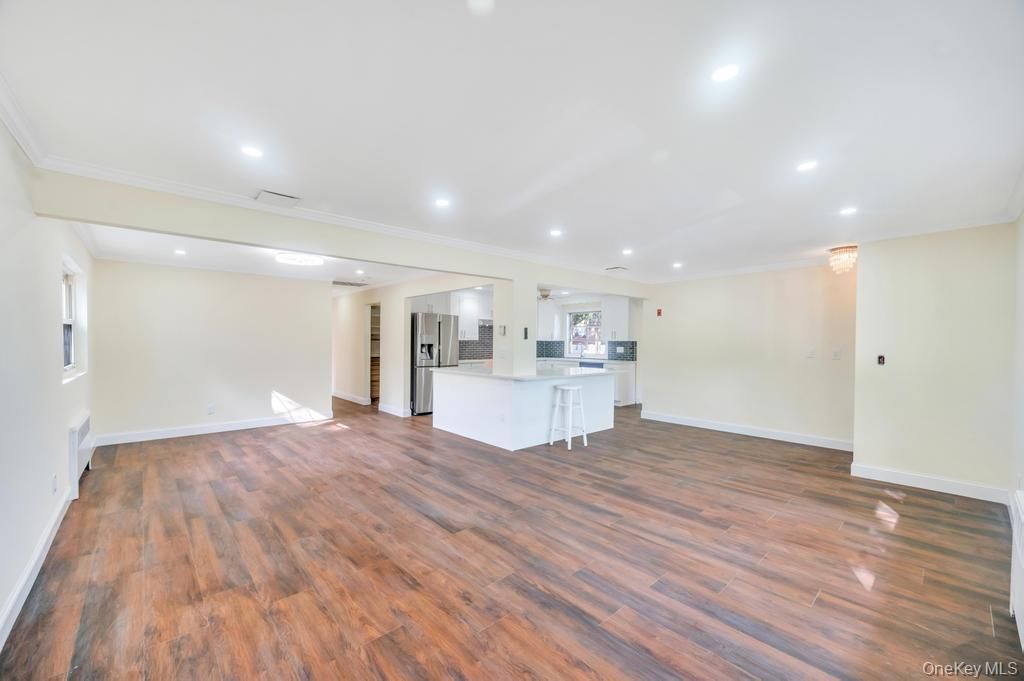 Empty room, Interior, Kitchen, Recessed Lighting, Wood Texture Flooring