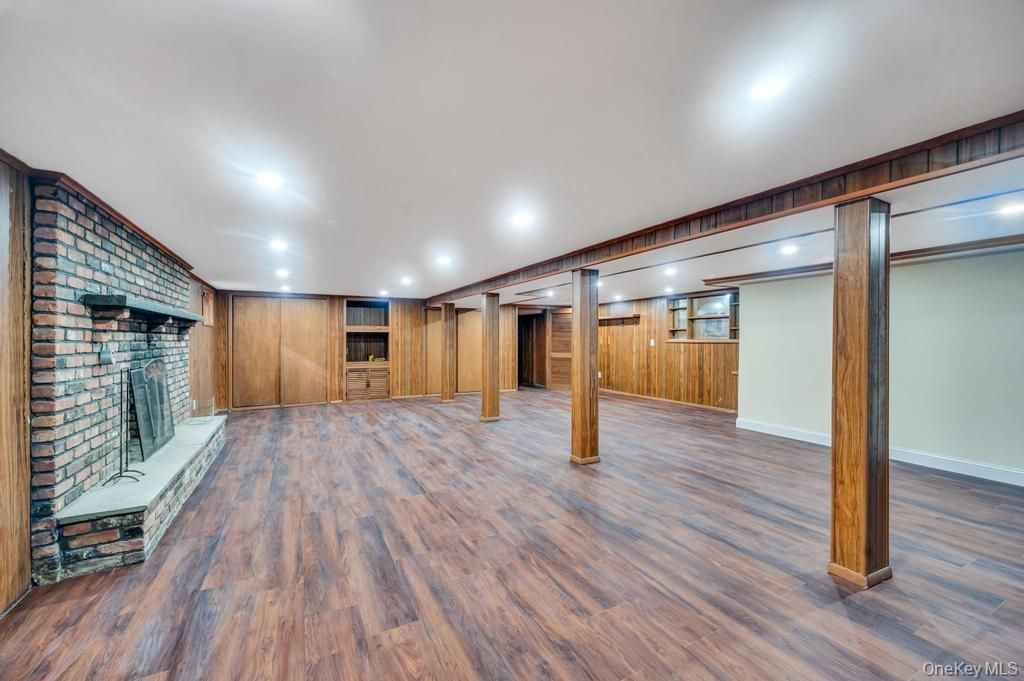 Empty room, Fireplace, Interior, Recessed Lighting, Wood Texture Flooring
