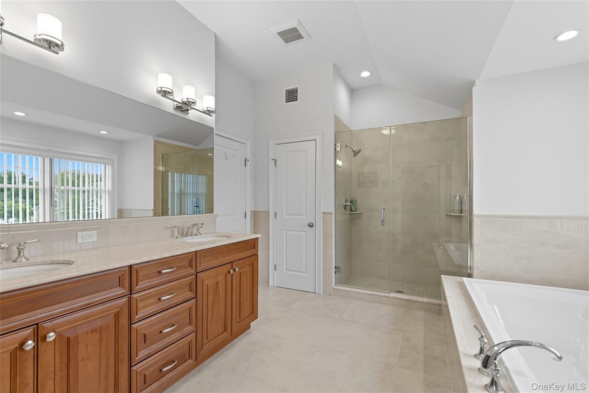 Bathroom, Dual Sink Vanities, Glass Shower, Interior, Recessed Lighting