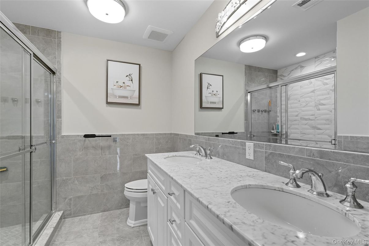 Bathroom, Dual Sink Vanities, Glass Shower, Interior, Recessed Lighting