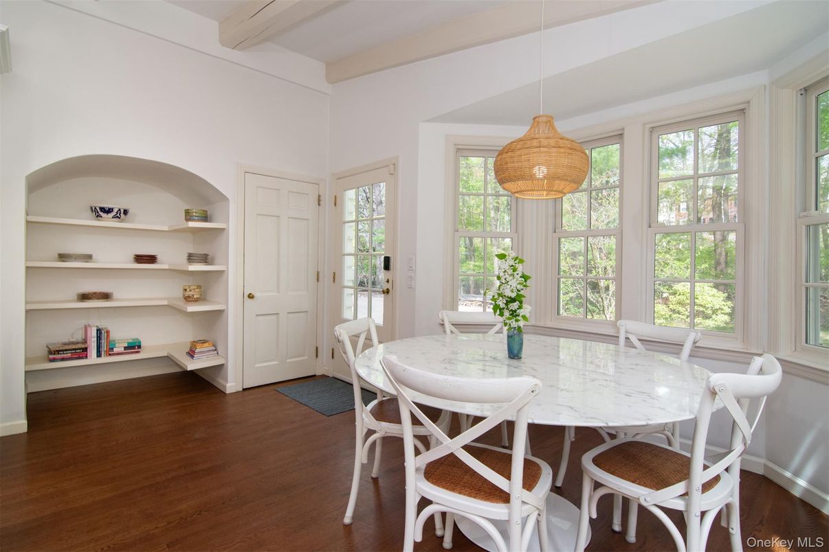 Dining room, Interior, Pendant Lights, Wood Texture Flooring