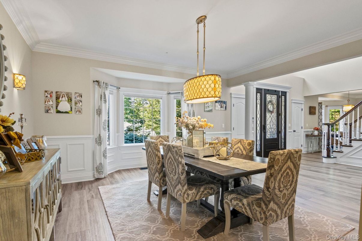 Dining room, Interior, Pendant Lights, Wood Texture Flooring