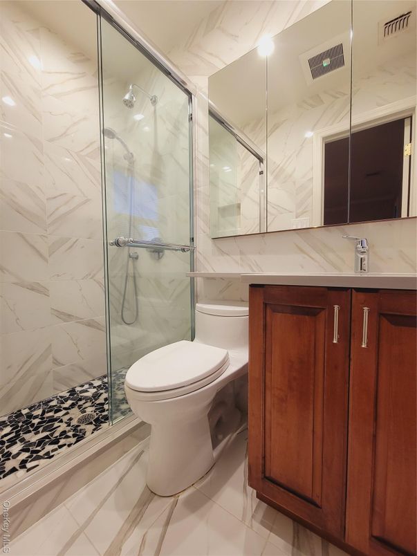 Bathroom, Glass Shower, Interior, Marble Walls