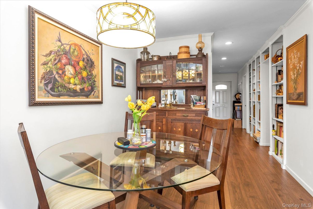 Dining room, Interior, Recessed Lighting, Wood Texture Flooring
