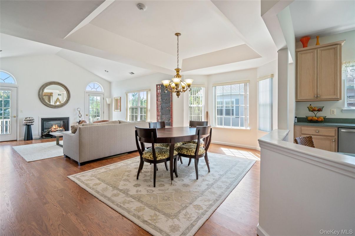 Chandelier, Dining room, Fireplace, Interior, Living room, Wood Texture Flooring