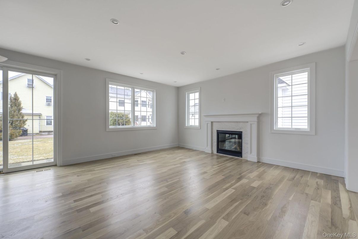 Empty room, Fireplace, Interior, Recessed Lighting, Wood Texture Flooring