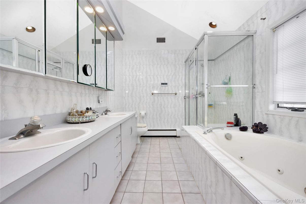 Bathroom, Dual Sink Vanities, Glass Shower, Interior, Recessed Lighting