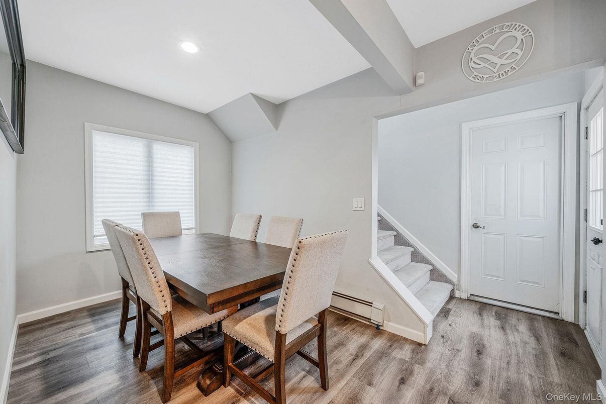 Dining room, Interior, Recessed Lighting, Wood Texture Flooring