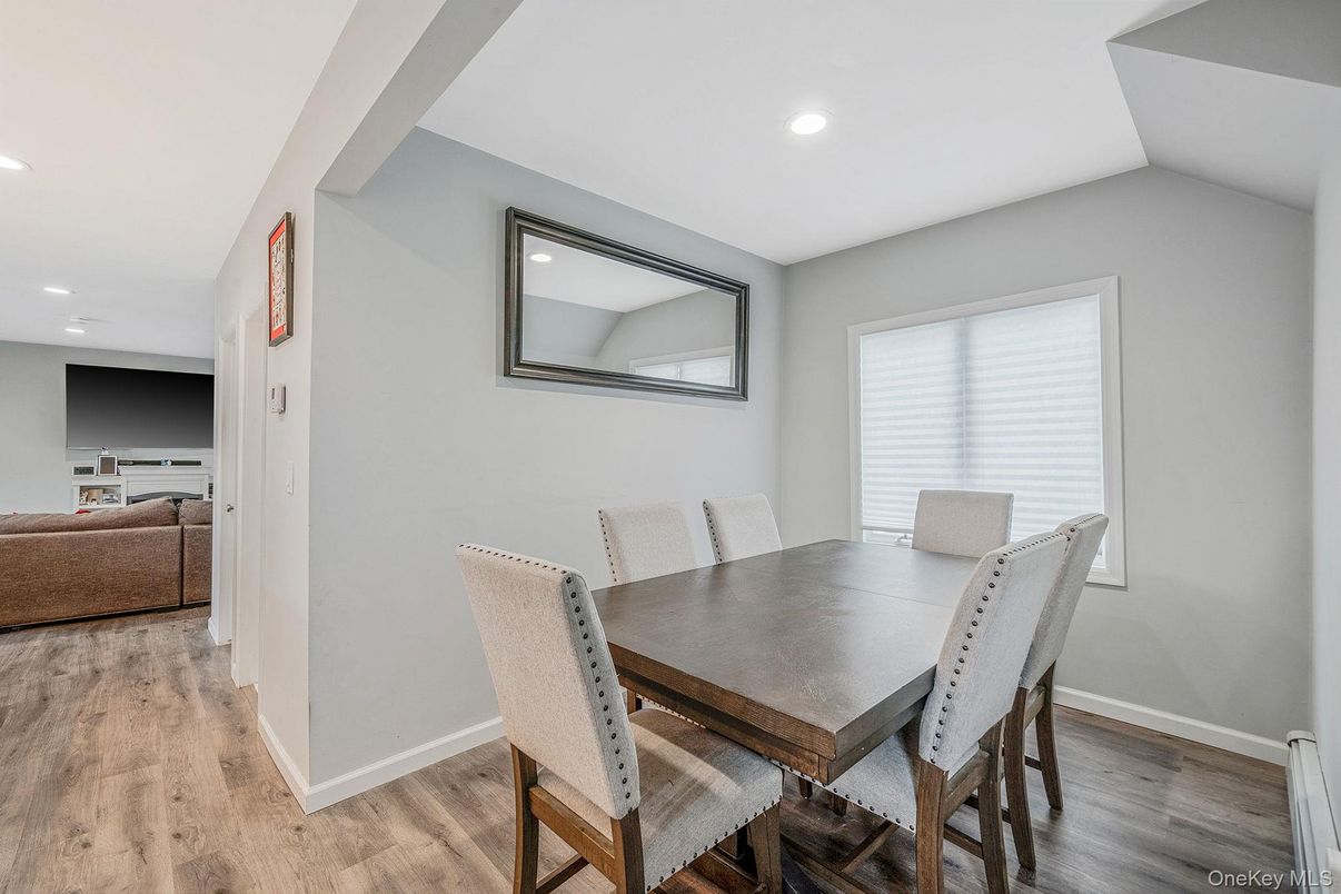 Dining room, Interior, Recessed Lighting, Wood Texture Flooring