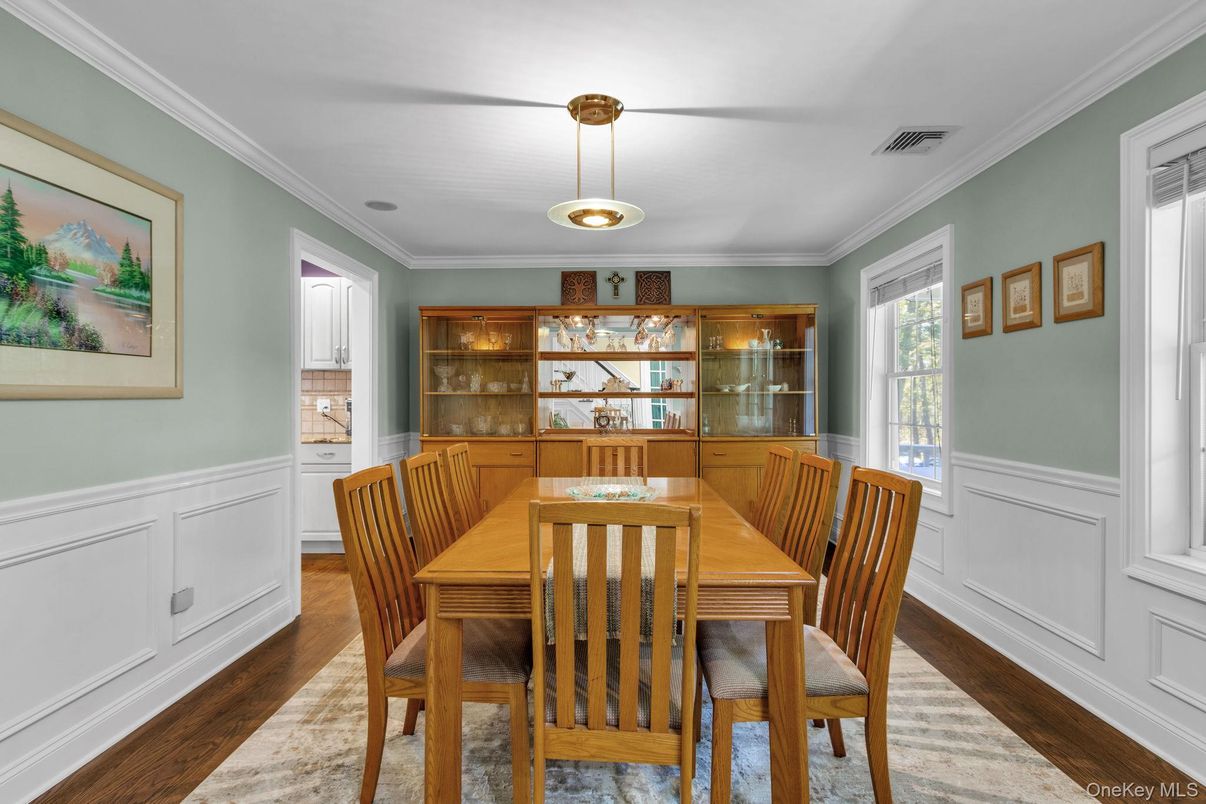 Dining room, Interior, Pendant Lights, Wood Texture Flooring