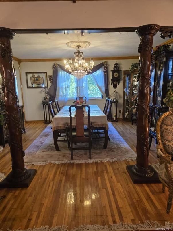 Chandelier, Dining room, Interior, Wood Texture Flooring