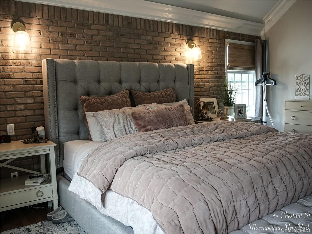 Bedroom, Interior, Stone Walls, Wood Texture Flooring