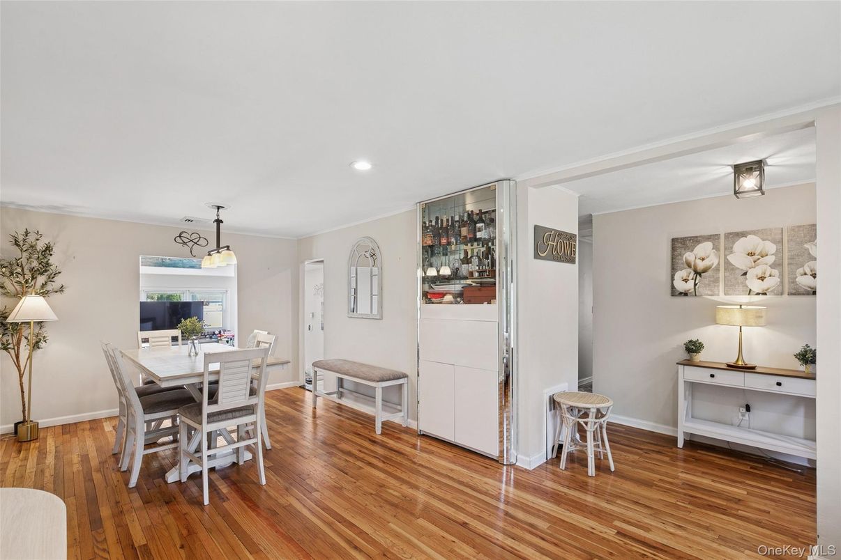Dining room, Interior, Recessed Lighting, Wood Texture Flooring