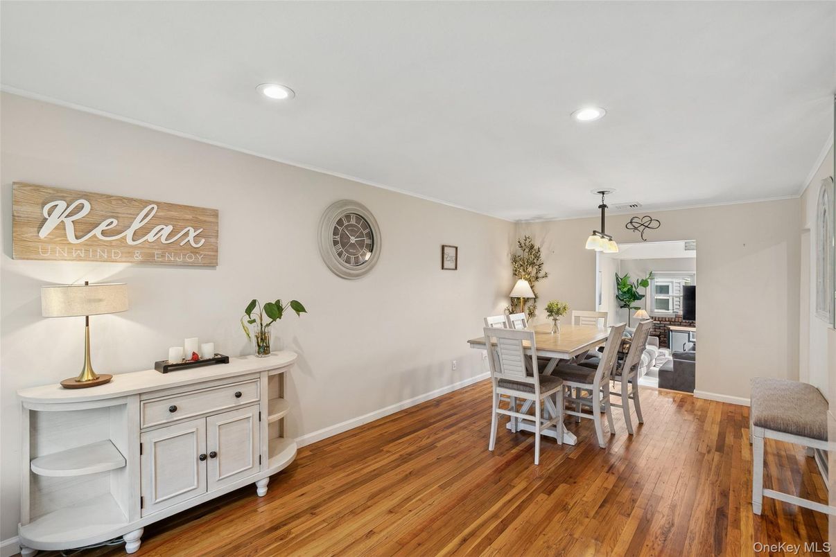 Dining room, Interior, Recessed Lighting, Wood Texture Flooring