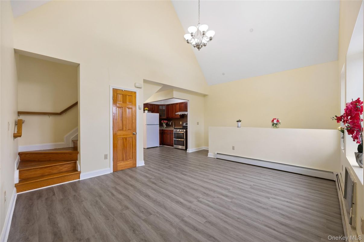 Empty room, Interior, Kitchen, Pendant Lights, Wood Texture Flooring