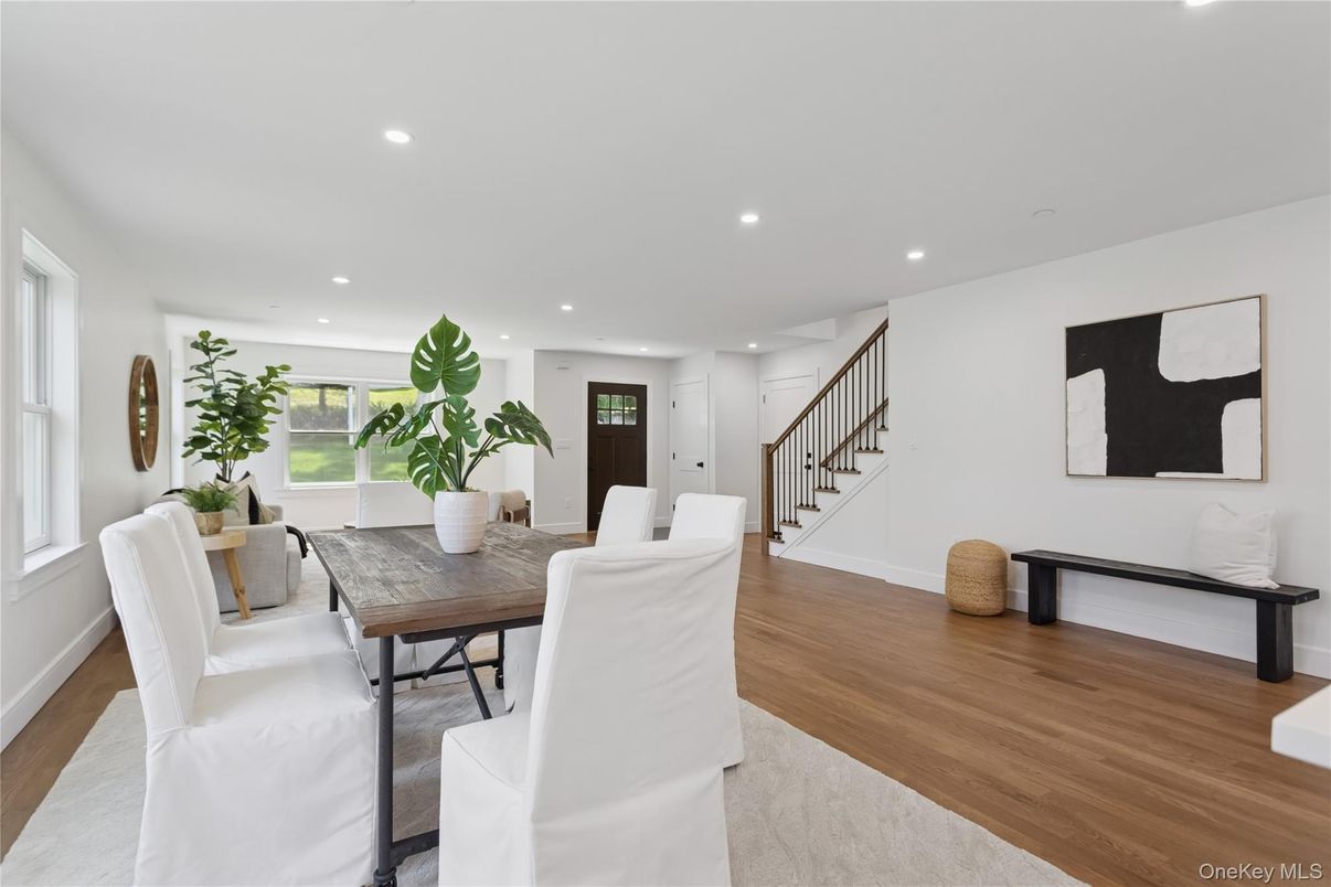 Dining room, Interior, Recessed Lighting, Wood Texture Flooring