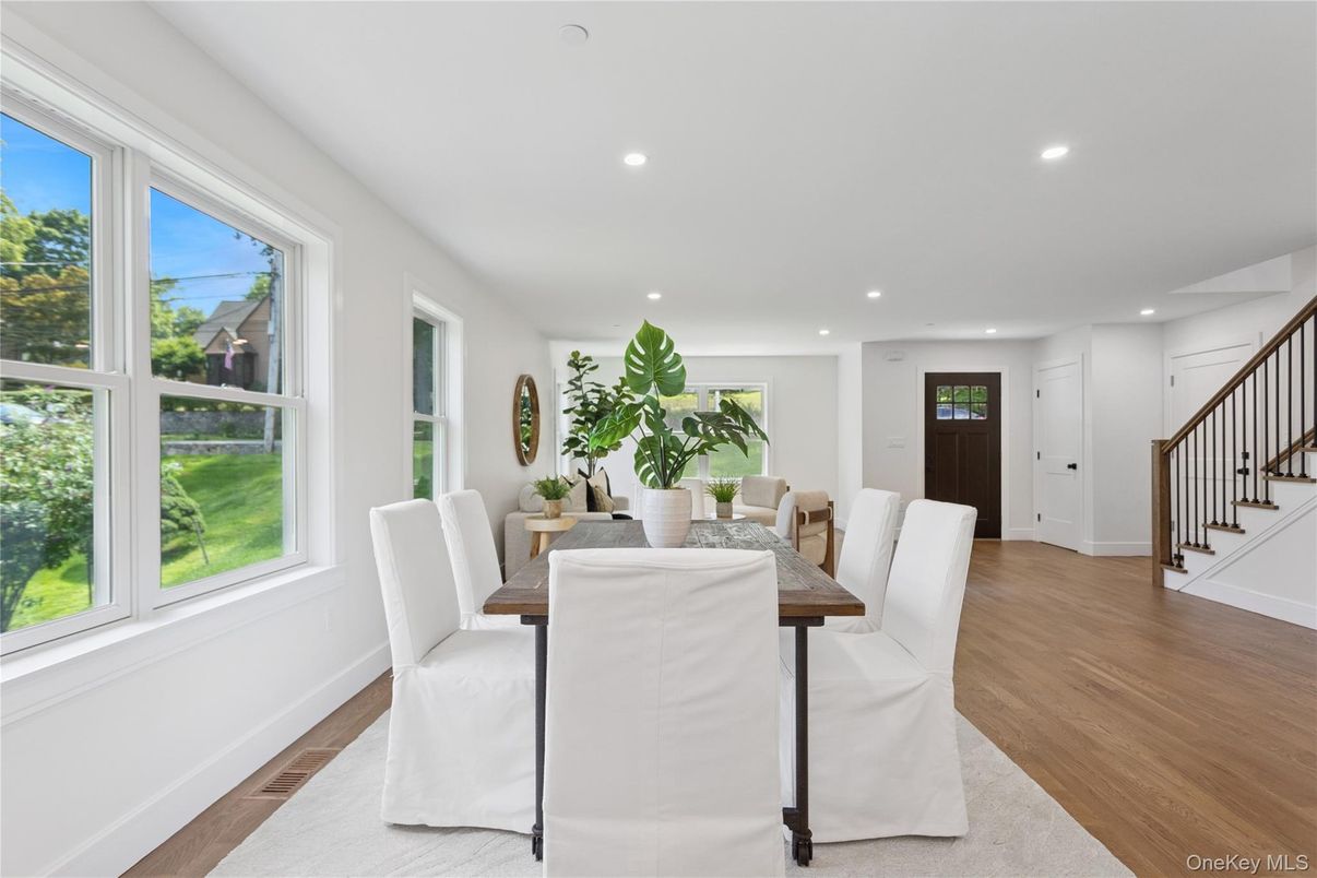 Dining room, Interior, Recessed Lighting, Wood Texture Flooring