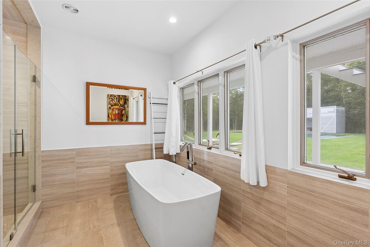 Bathroom, Free Standing Baths, Glass Shower, Interior, Recessed Lighting
