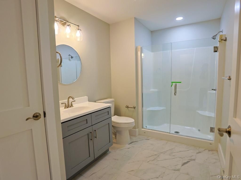 Bathroom, Glass Shower, Interior, Marble, Recessed Lighting
