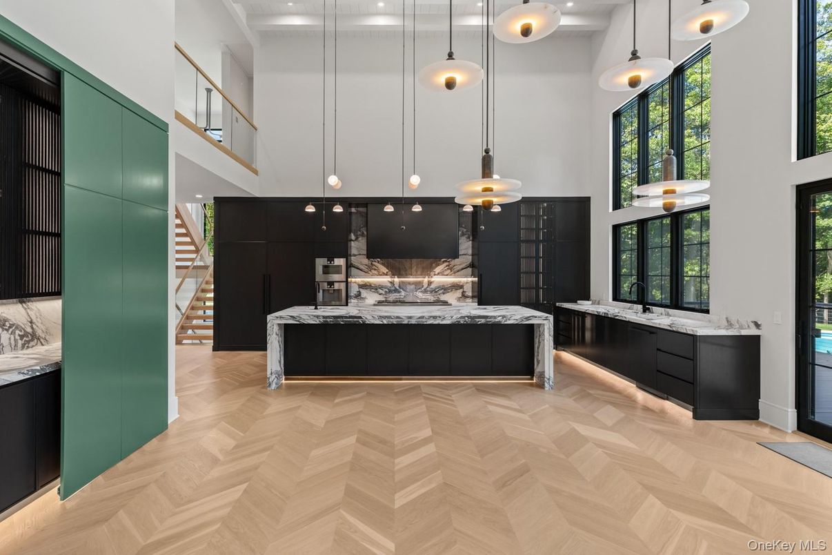 Interior, Kitchen, Pendant Lights, Wood Texture Flooring