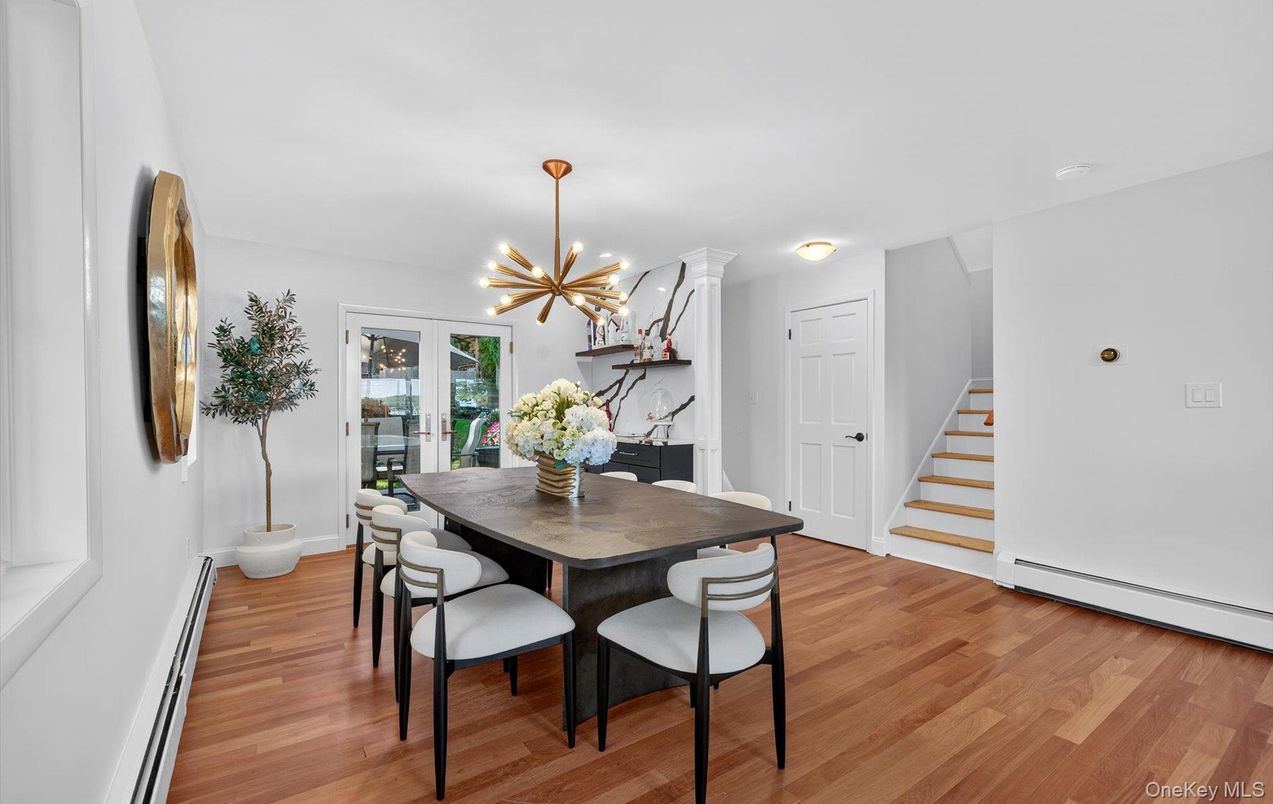 Dining room, Interior, Pendant Lights, Wood Texture Flooring