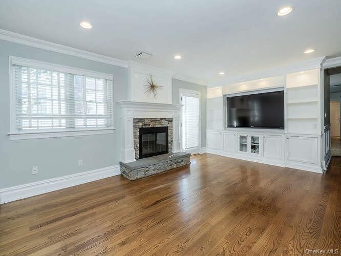 Empty room, Fireplace, Interior, Recessed Lighting, Wood Texture Flooring