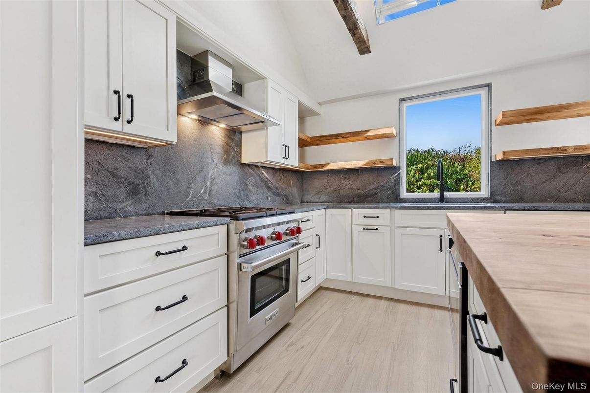Interior, Kitchen, Marble Walls, Stainless Steel Appliances, Wood Texture Flooring