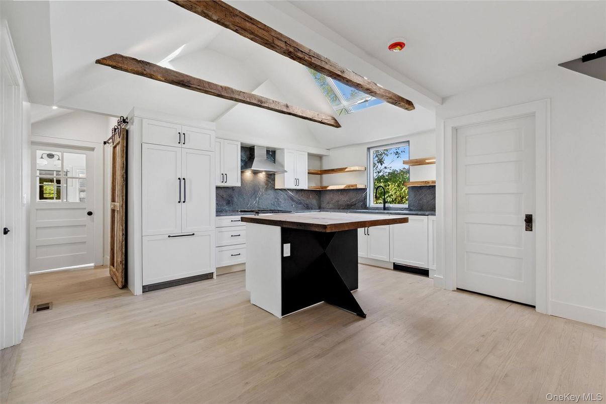 Interior, Kitchen, Recessed Lighting, Wooden Beams, Wood Texture Flooring
