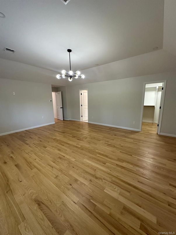 Empty room, Interior, Pendant Lights, Wood Texture Flooring