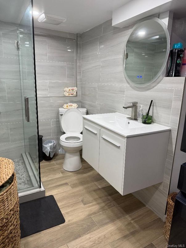 Bathroom, Glass Shower, Interior, Wood Texture Flooring