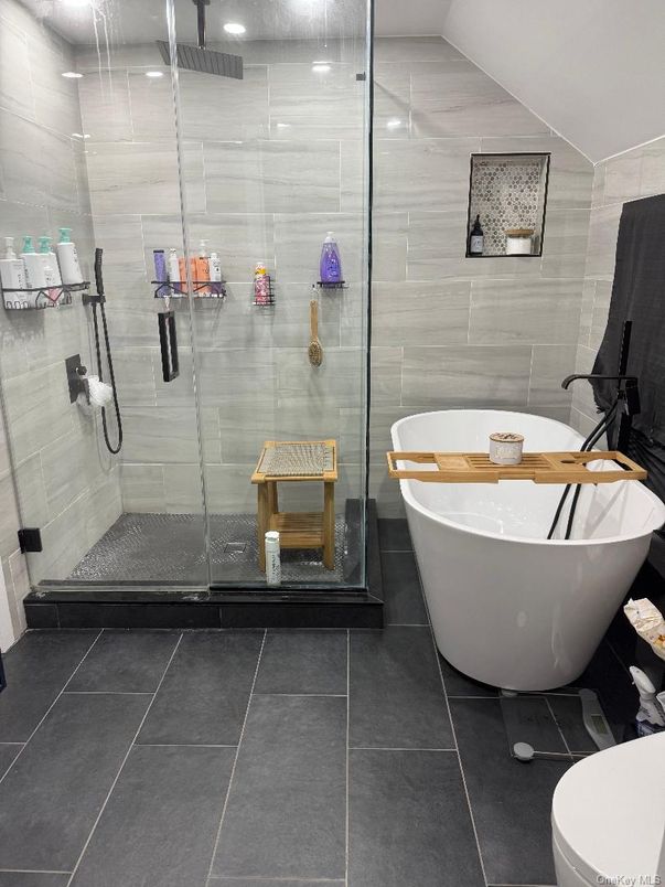 Bathroom, Free Standing Baths, Glass Shower, Interior, Recessed Lighting