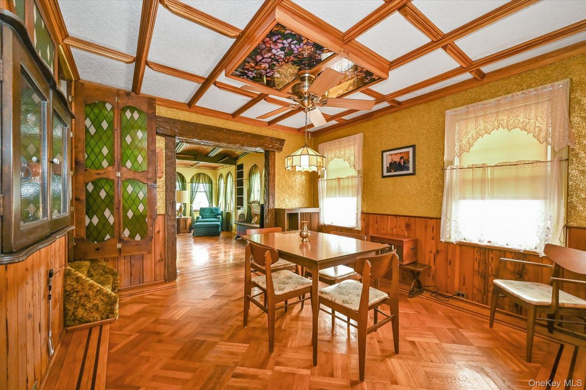 Chandelier, Dining room, Interior, Wood Texture Flooring