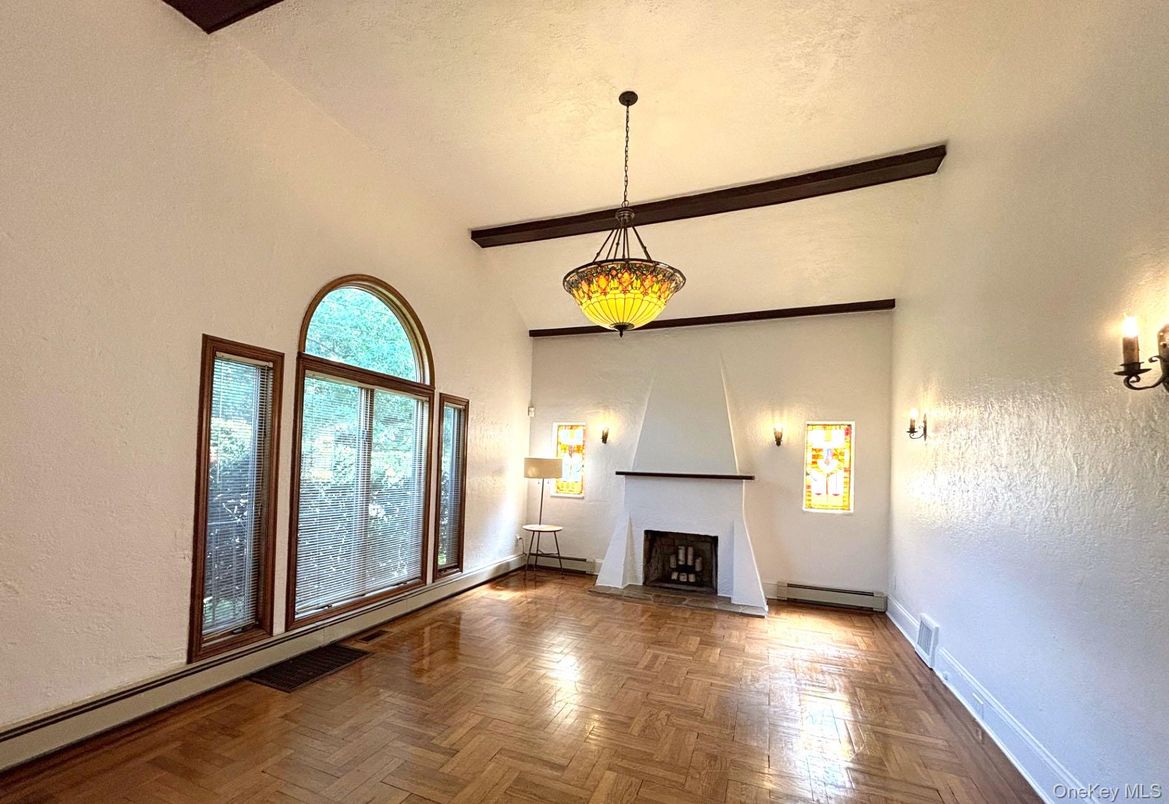 Fireplace, Interior, Pendant Lights, Wooden Beams, Wood Texture Flooring