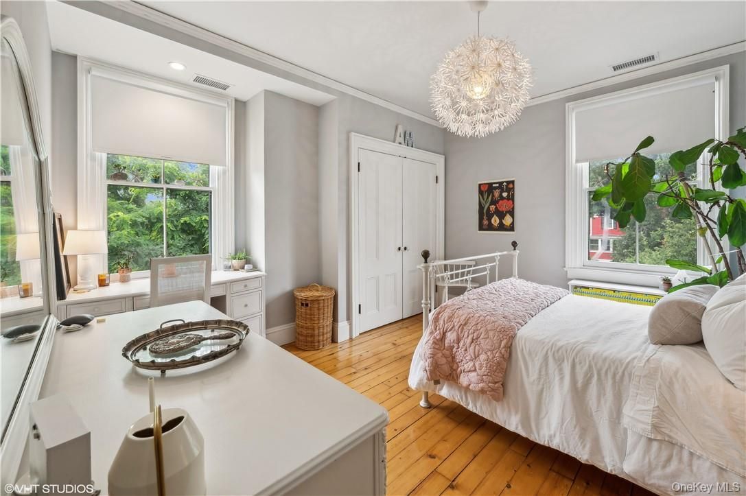 Bedroom, Chandelier, Interior, Recessed Lighting, Wood Texture Flooring