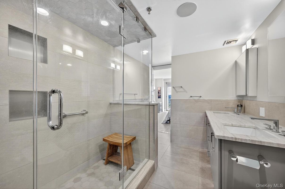 Bathroom, Glass Shower, Interior, Recessed Lighting