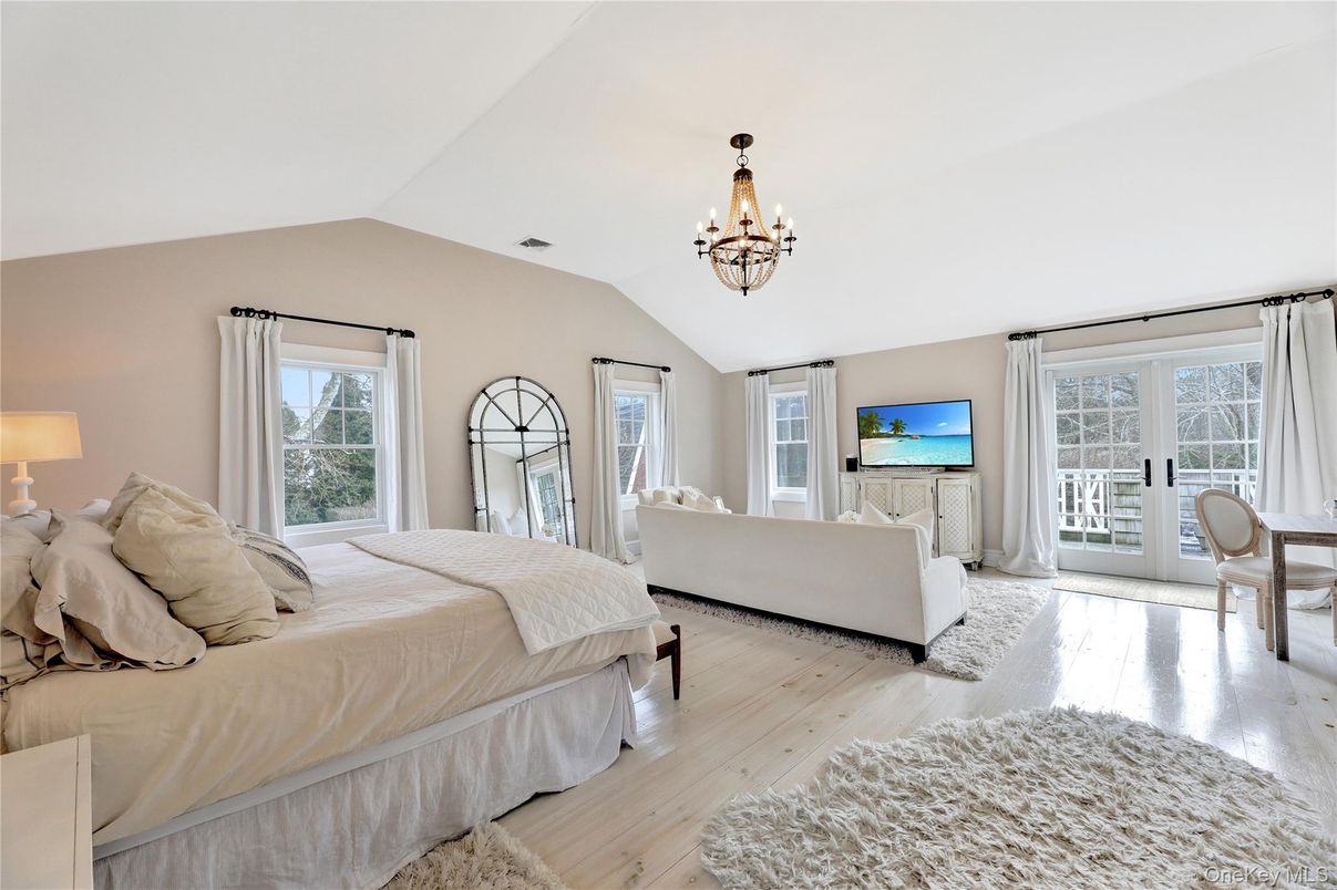 Bedroom, Chandelier, Interior, Wood Texture Flooring
