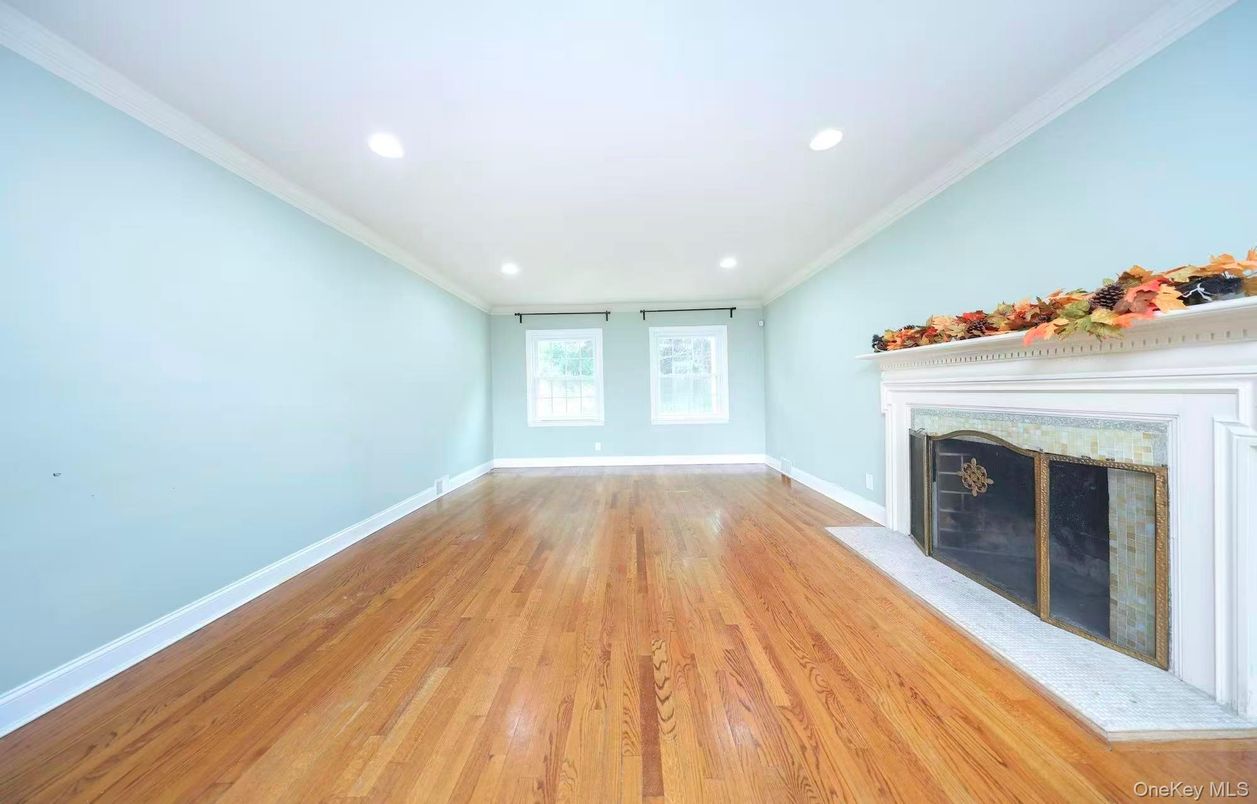 Empty room, Fireplace, Interior, Recessed Lighting, Wood Texture Flooring