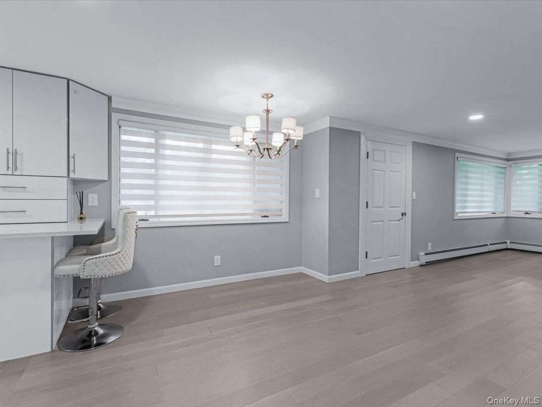 Chandelier, Empty room, Interior, Recessed Lighting, Wood Texture Flooring