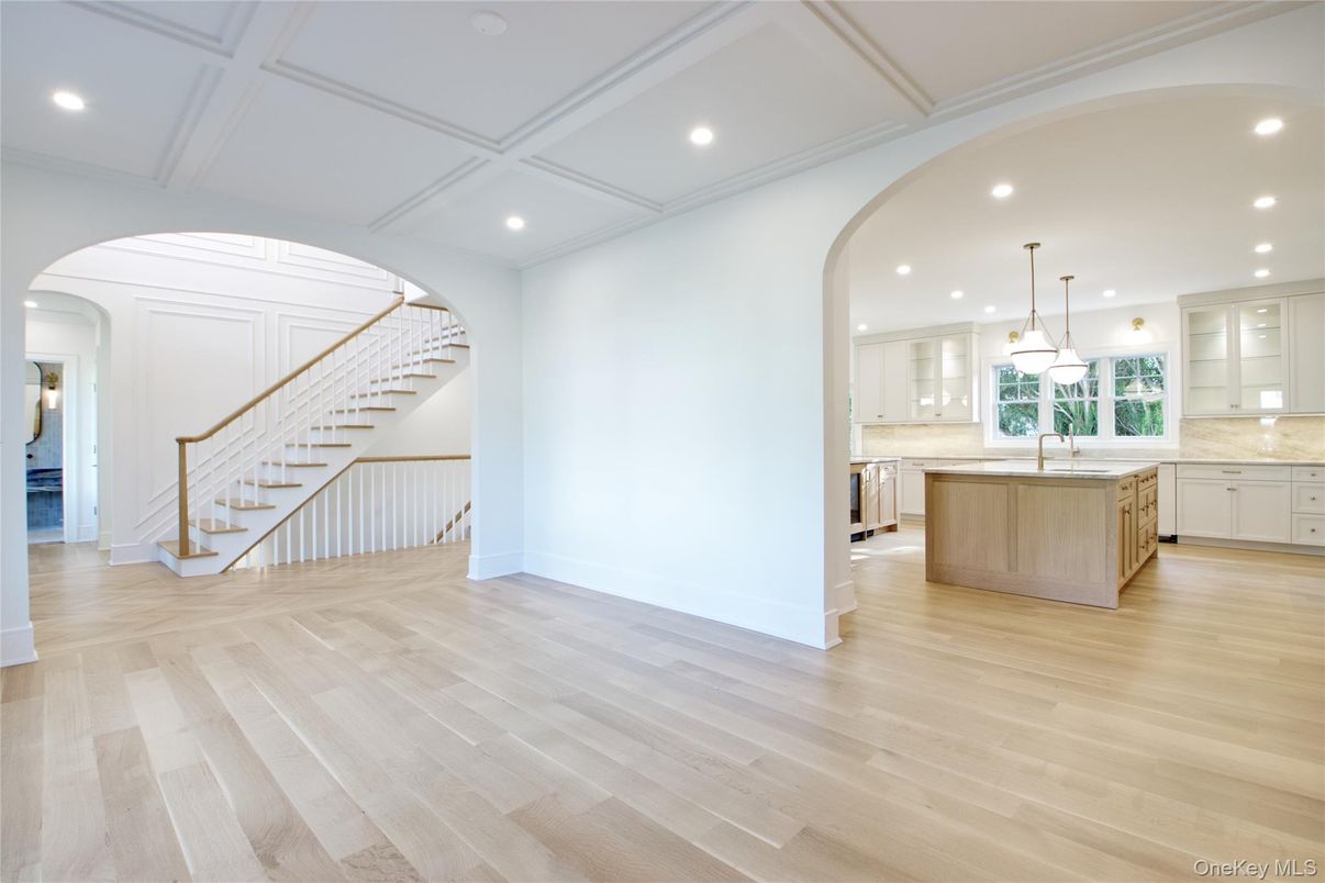 Interior, Kitchen, Pendant Lights, Recessed Lighting, Wood Texture Flooring