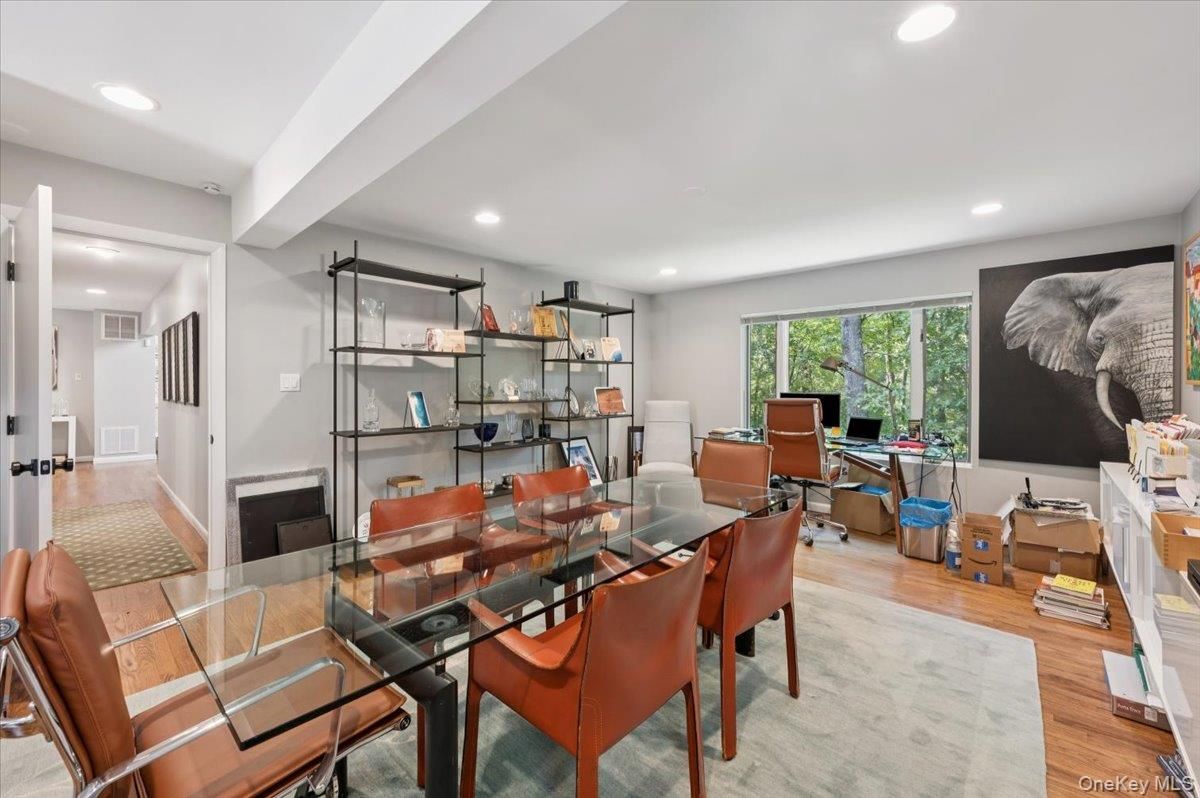 Dining room, Interior, Recessed Lighting, Wood Texture Flooring