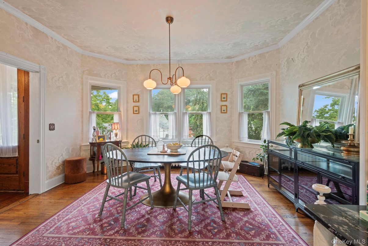 Dining room, Interior, Pendant Lights, Wood Texture Flooring