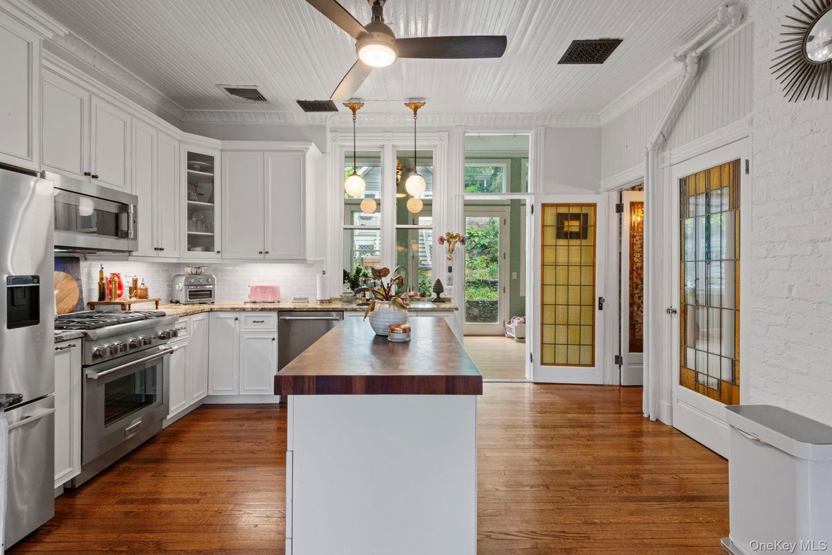 Interior, Kitchen, Pendant Lights, Stainless Steel Appliances, Wood Texture Flooring